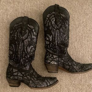 Corral black sparkly leather cowgirl boots